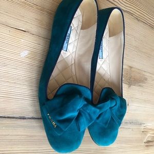 Prada Bow Embellished Suede flats